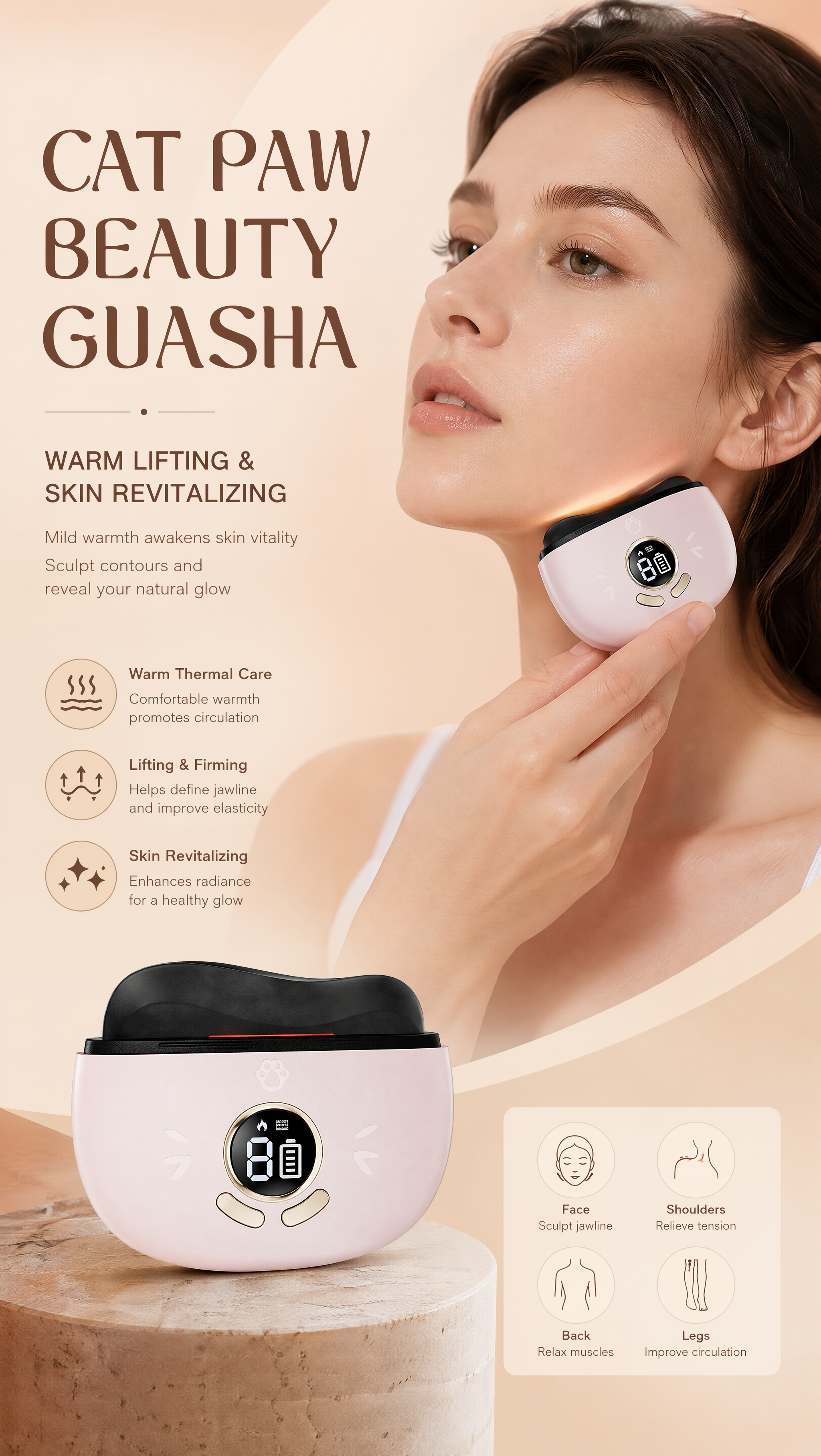 无水印的图片_1 Electric Bianshi Massage Beauty Neck, Shoulder and Face Shaving Board Plus Hot Compression Intelligent Lifting Artifact Home - Image 1